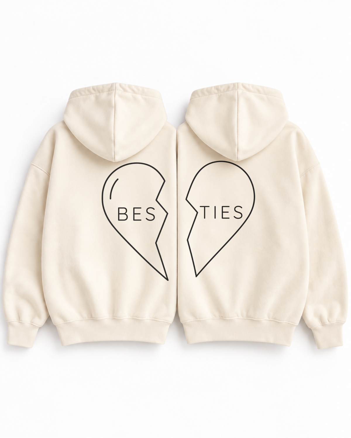 Besties Split Heart Youth Hoodie Set, Matching Best Friend Pair