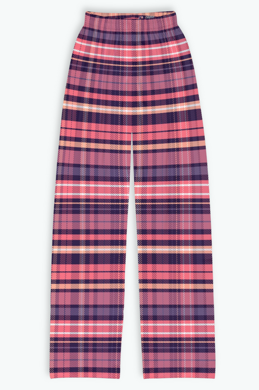 Pink and purple plaid youth lounge pants, also in women’s sizes—perfect gift for trendy tweens, teens, or matching family looks.