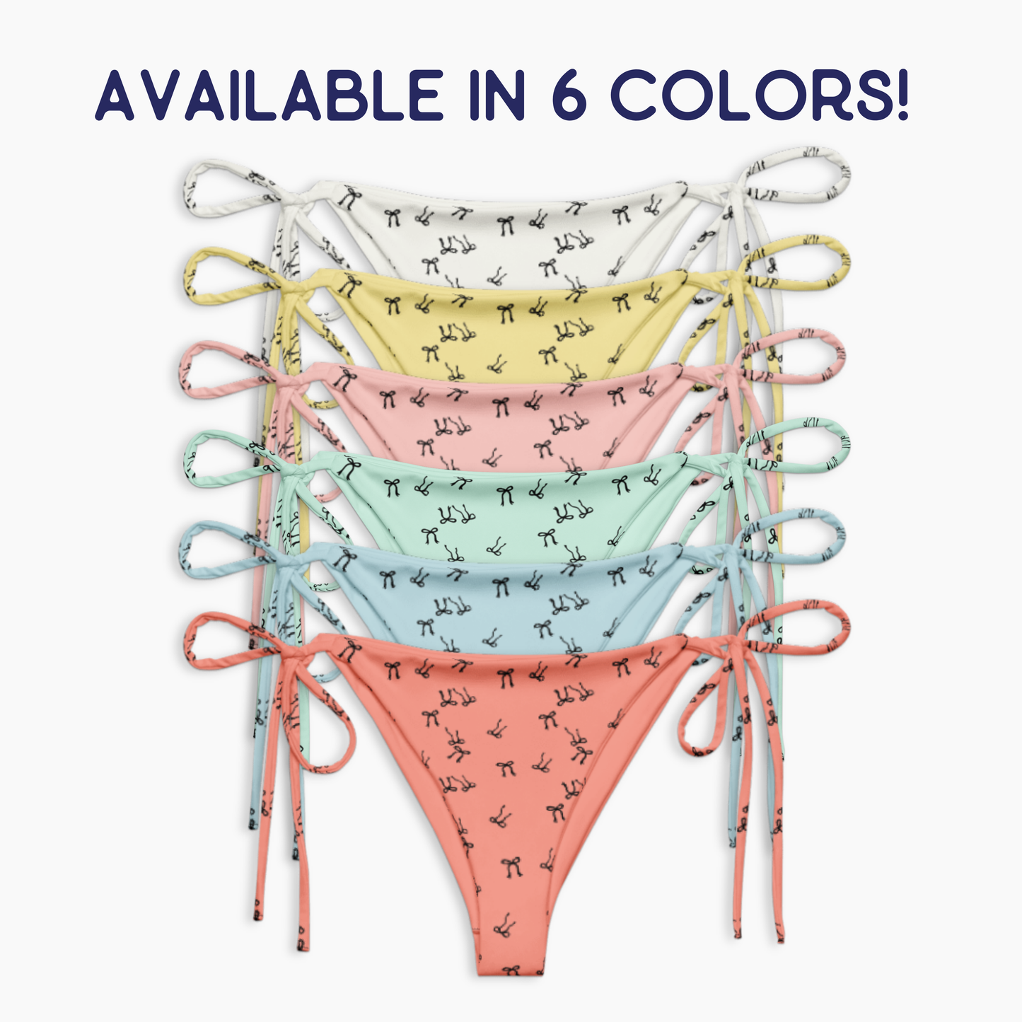 Bows on Bows Recycled String Bikini Bottoms | Fits XXS-6XL | Sustainable Swimwear