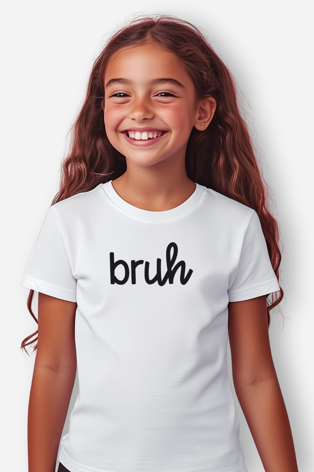 Close-up of the Bruh Baby Tee made from 100% organic cotton, featuring a trendy cursive "Bruh" design. Ideal for teens and kids, this eco-friendly crop top offers a stylish fit and soft, sustainable comfort. Perfect for casual, everyday wear.